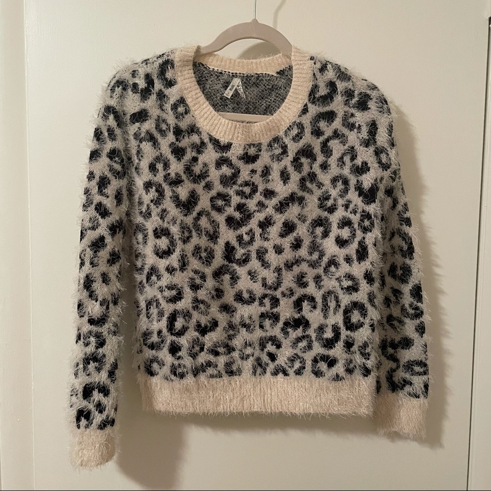 Fuzzy animal print sweater